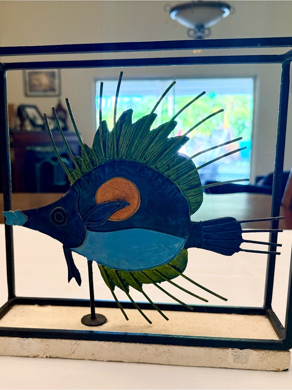 Vintage Metal Tropical Fish Sculpture Shadow Box Frame Coastal Decor 11”